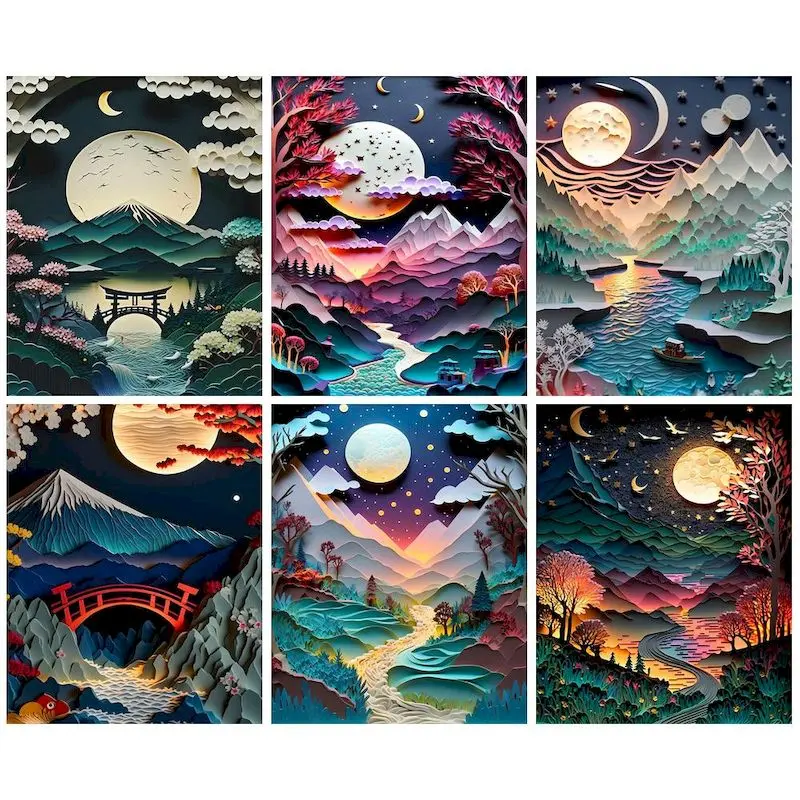 5d Diamond Embroidery Moon Mountain And River Scenery Diamond Painting Kit Mosaic Crafts Cross Stitch Home Decoration