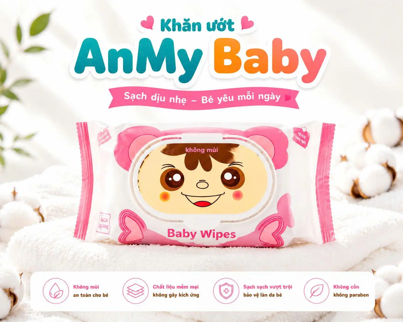 Combo 10 Gói Khăn Ướt AnMy Baby- Vải Dày-Không Mùi-Tiết Kiệm-An Toàn-Tiện Lợi-Cân Nặng 300gr->400gr