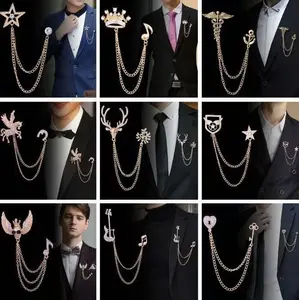 Bros Fashion Mewah Set Koleksi Desain Rumbai Bintang Salju Aksesoris Pakaian Bros Rumbai Rantai Elang untuk Pria Pin Kerah Jas Modis Aksesori Jaket Jas