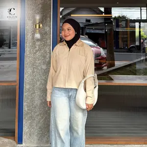 CILILY -  Sora Two-Tone Jacket Cropped Jacket / Jacket Crop Wanita / Atasan Outer Lengan Panjang Full Zipper