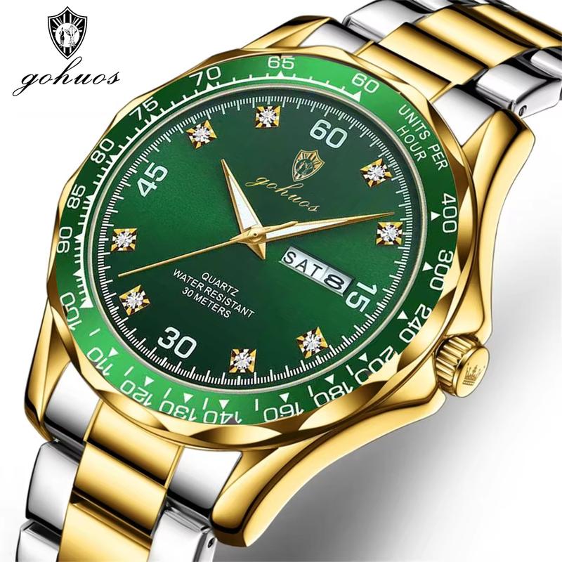 Đồng Hồ Đồng Hồ Đeo Tay Nam, GOHUOS, Thương Hiệu Hàng Đầu Sang Trọng, Phong Trào Thạch Anh, Không Thấm Nước, Dạ Quang, Có Hiển Thị Ngày Và Tuần, Chất Liệu Thép Không Gỉ, Thích Hợp Cho Thể Thao, Đồng Hồ Nam Watch 0