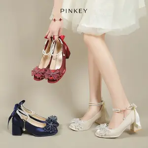 PINKEY P323 Sepatu Heels Wanita Marry Jane dengan Pita, Hak 6cm, Warna Merah dan Cream, Bahan Kulit Sintetis, Shoes Ukuran 36-40 heels graduation