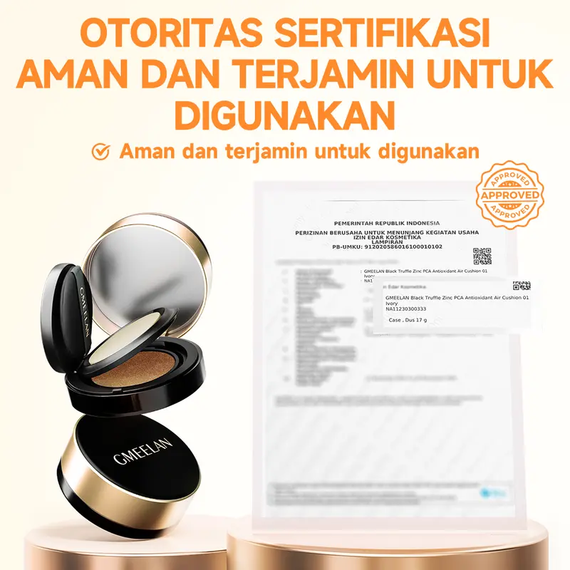 GMEELAN Black Truffle PCA Zinc Antioksidan Air Cushion 7g+10g High Coverage Cushion Dengan Kandungan Skincare Mencegah Kekusaman Dan Kulit Kering Sepanjang Concealer Foundation Wajah Extract Mencerahkan Lasting Compact Bedak Padat 5