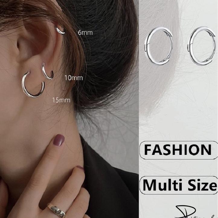 Khuyên tai Bông tai Tròn Bằng Thép Titan Màu Bạc Hàn Quốc Cho Cặp Đôi