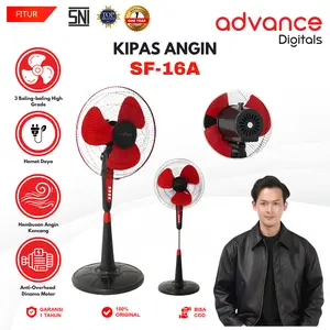 【Ekslusif Steven Stenly】Advance SF-16A Kipas Angin 16" Stand Fan Garansi Resmi 1 Tahun Besi Stainless Baling