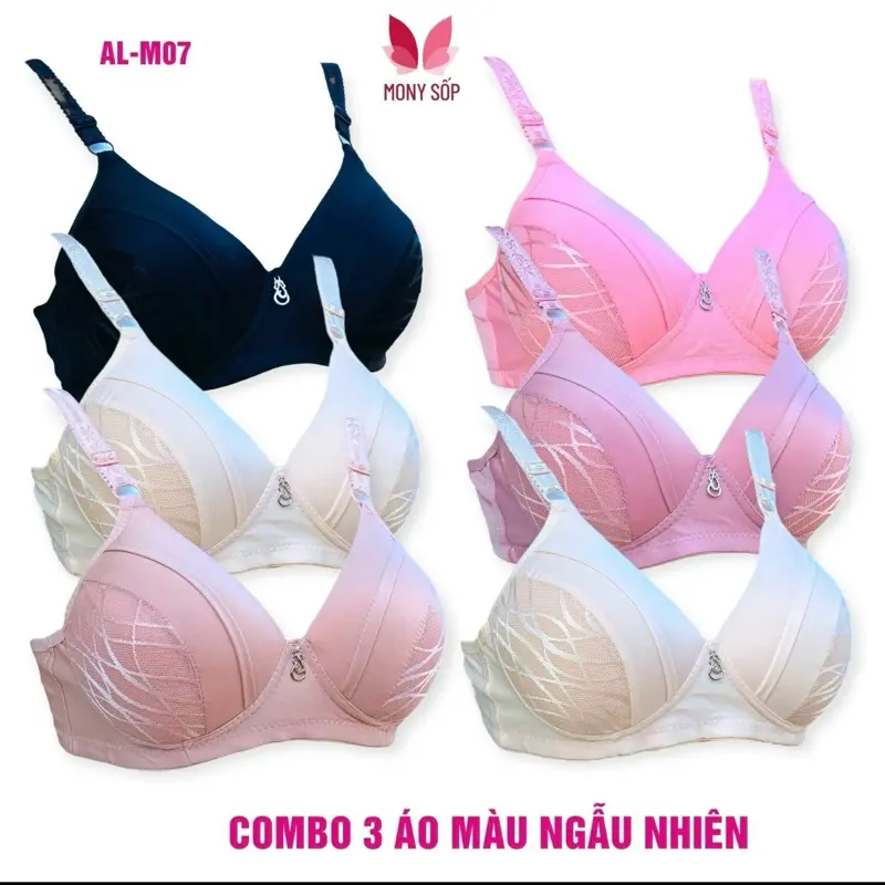 Combo 3 Áo Lót Nữ A98-Không Gọng, Đệm Mỏng, Size 36-38-40-42, Bra Women Nhung Kem 1