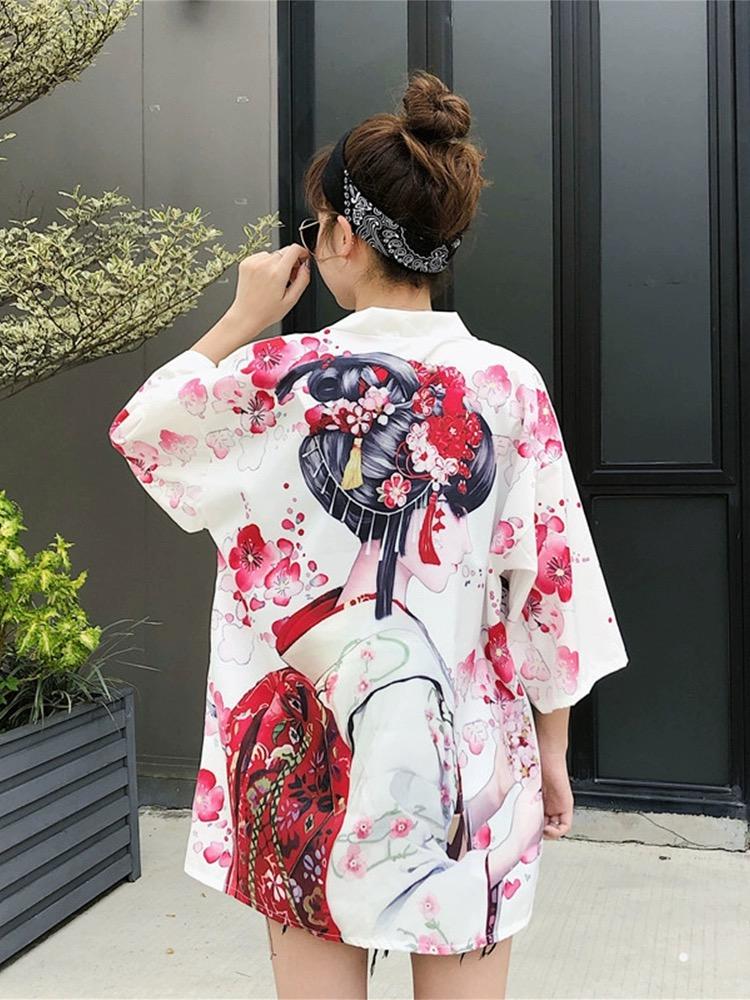 Product Introduction of Kimono ngắn Tay Mùa Hè, Unisex, Dành Cho Nam, Thời Trang Đường Phố Nhật Bản, Quần Áo Trang Phục Samurai, Áo Mỏng, Áo Sơ Mi Nam Phong Cách Hawaii Màu Đen Shirt Menswear 17
