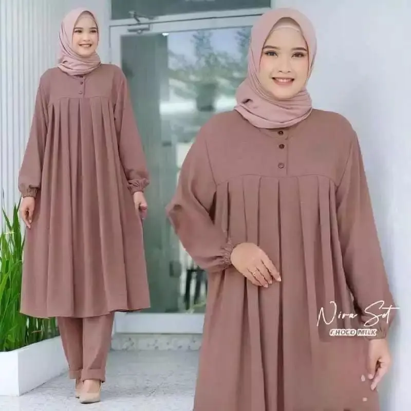 BIG PROMO.. ! SETELAN NIRA JUMBO BAJU TERBARU /SET 2IN 1 ATASAN LONG KATUN+CELANA