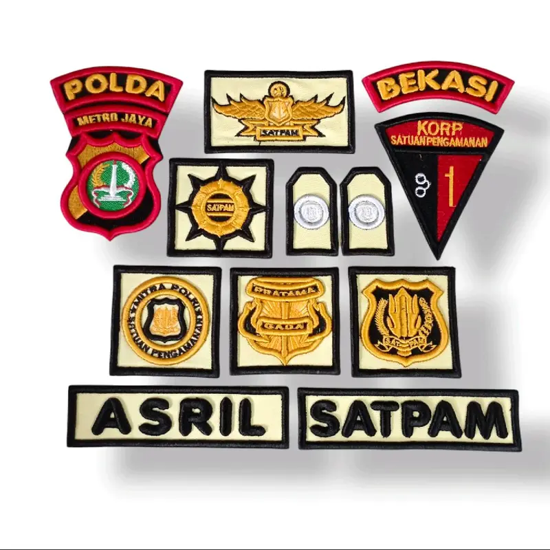Fullset Bordir timbul logo atribut satpam dasar cream bisa pesan nama 0