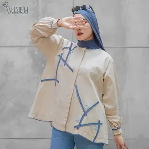 Elsiera Oshaira Shirt Atasan Loose Oversized Bordir Bunga - Cream
