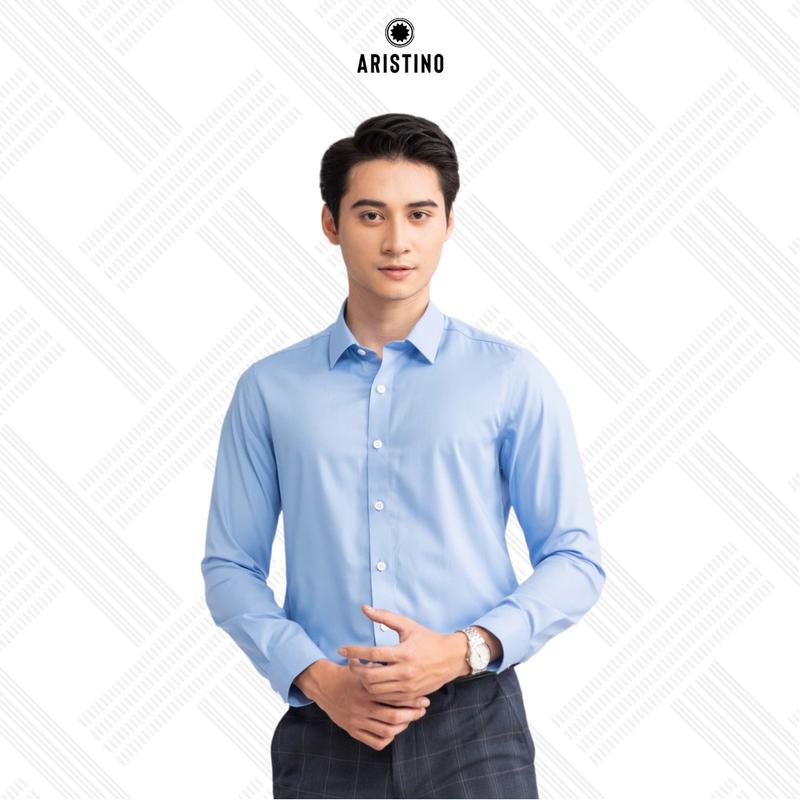 ARISTINO Áo sơ mi dài tay nam thiết kế đơn giản với gam màu xanh dobby mang đến phong cách thời thượng phom dáng Slim fit ALS27702
