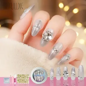 KUKULUXE 3D Nail Art – Press On Nails Premium 4 Varian ( Oval in the Pastel Secret Realm, One-carat Medium Oval, Soft Pearl Chic, carat Medium Oval )