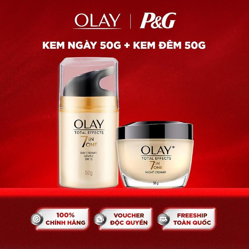KOL Combo 2: Kem Dưỡng Ẩm Ngày & Đêm Hỗ Trợ Phục Hồi & Làm Chậm 7 Dấu Hiệu Lão OLAY TOTAL EFFECTS 50g X2