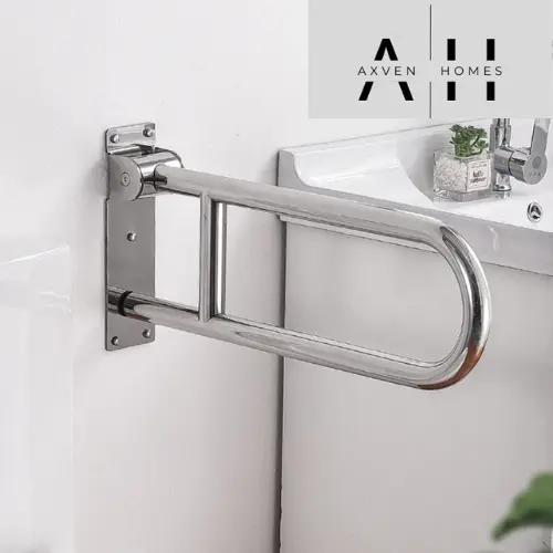 AXVEN STAINLESS STEEL 304 U SHAPE FOLDABLE SWING UPBGRAB BAR SAFETY TOILET GRIP HAND BAR HAND RAIL PEMEGANG TANDAS