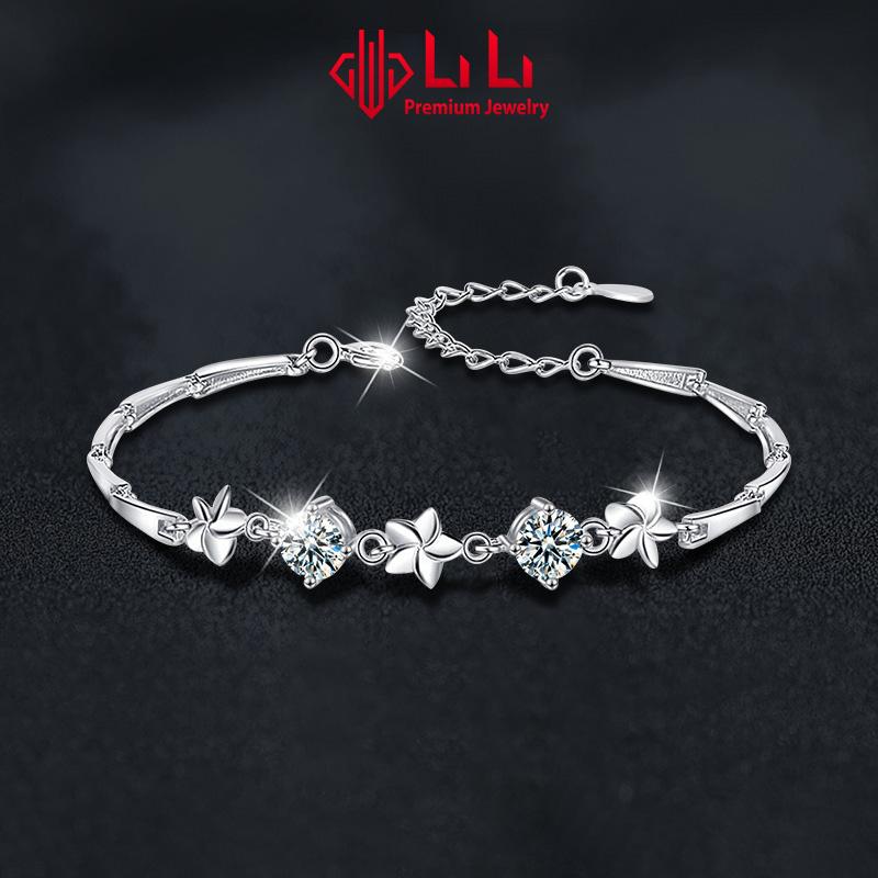 Lắc tay bạc nữ LiLi S925 đính kim cương Moissanite cao cấp hoa may mắn Hallie LILI_166027