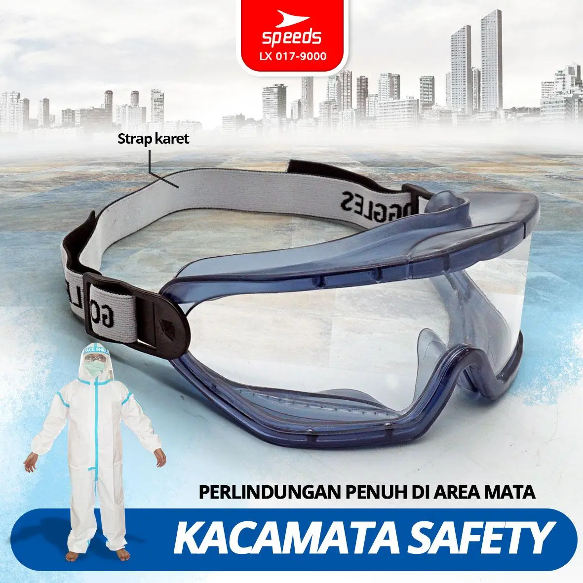 [Produk Spesial] Speeds Kacamata APD Multifungsi Anti Virus Anti Debu Safety Glass dengan Strap Karet Premium dan Grip Karet untuk Kenyamanan LX  017-9000