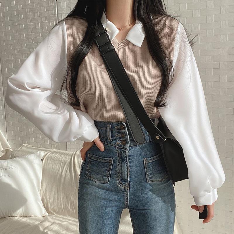 Uniqueestore BJ1567 Baju Atasan Lengan Panjang Kemeja Rajut Blouse Rib Knitwear Wanita Korean Vintage Style Top Casual Cewek Dewasa knit Basic 8