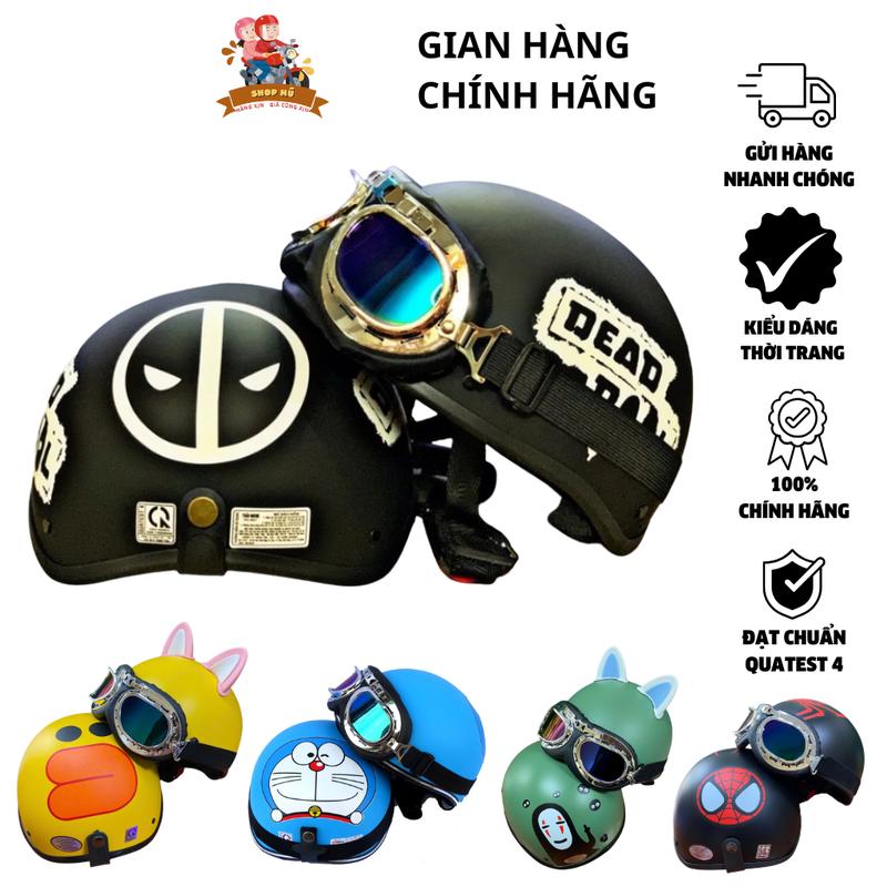 Mũ bảo hiểm nhiều tem kèm KÍNH PHI CÔNG MA2 1/2 nửa đầu cao cấp xịn xò - bảo vệ tối đa - Nhiều Tem Siêu HOT cute cực xinh lung linh - Freesize cho cả nam và nữ - MA 02