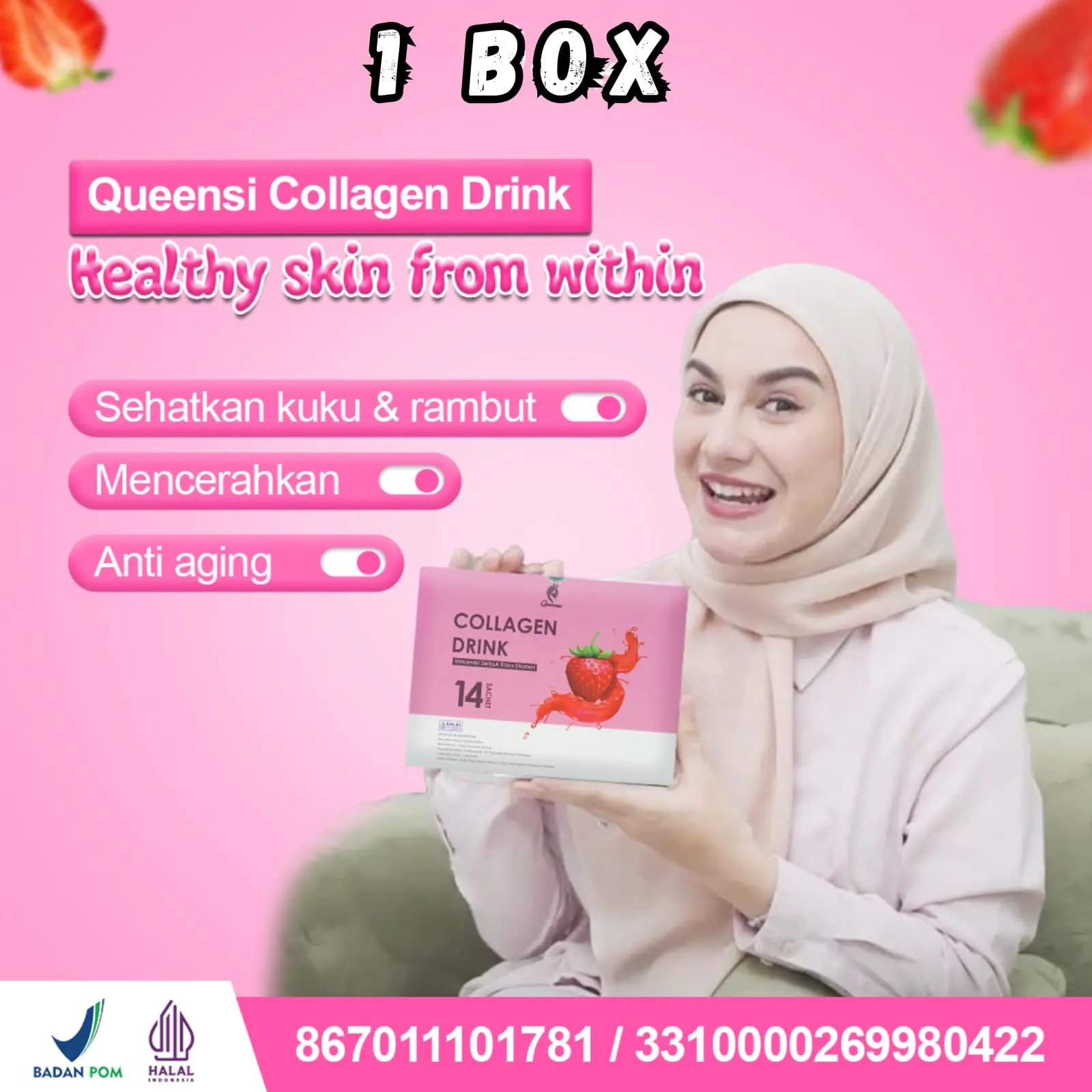 Queensi Collagen Original 1 Box 14 Sachet - Suplemen Kecantikan Kulit minuman  pemutih collagen