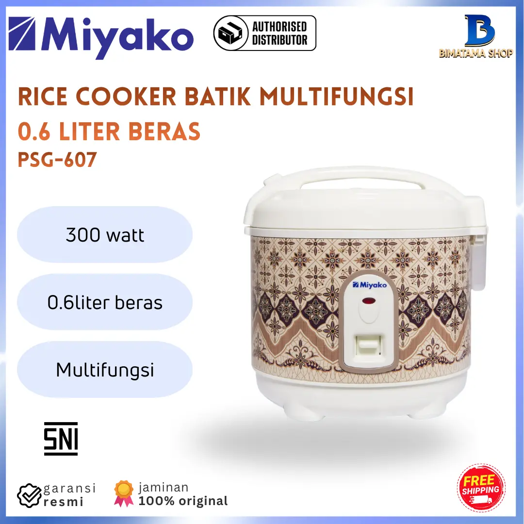 Miyako Rice Cooker Motif Batik Multifungsi 0.6 Liter beras - 300 Watt Anti Lengket - PSG-607