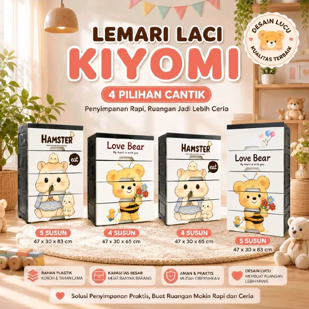 Kiyomi Lemari Lacu Anak Susun 5 Lemari Penyimpanan Serbaguna Laci Baju Anak Lemari Plastik Furniture