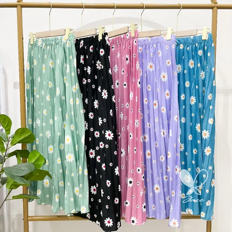 Rok Plisket Motif Daily Wanita - Rok Plisket Payung Panjang Koran Style 5