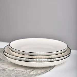 Ceriche Alma Plate Porcelain Ceramic / Piring Cafe Cantik / Piring Aesthetic / Aesthetic Plate / Piring White Diamond List Hitam / Piring 18 23 25