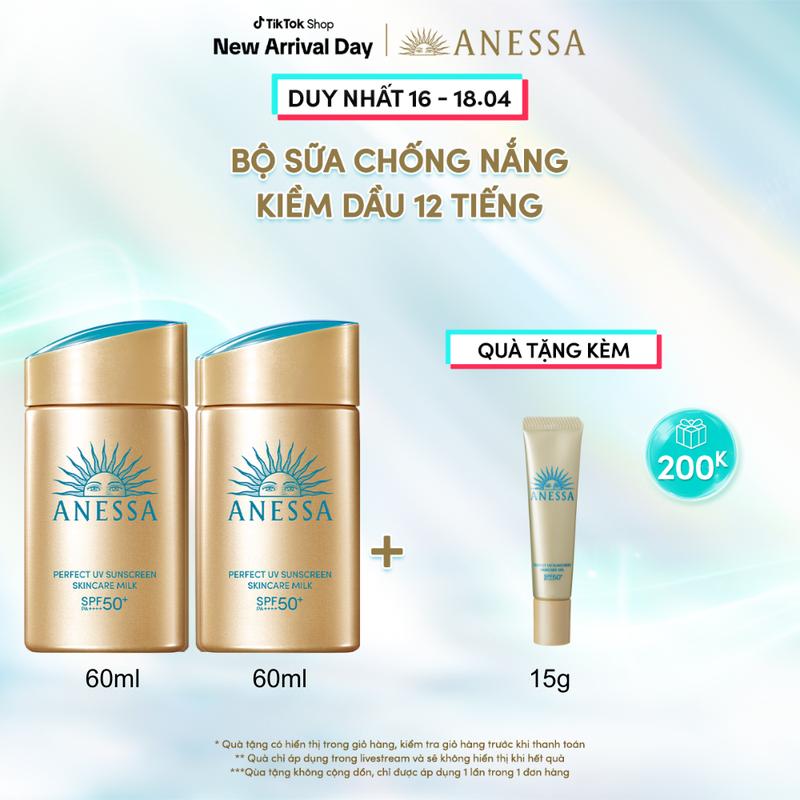 Combo 2 Sữa chống nắng dưỡng da bảo vệ hoàn hảo Anessa Perfect UV Sunscreen Skincare Milk SPF 50+ PA++++ 60ml