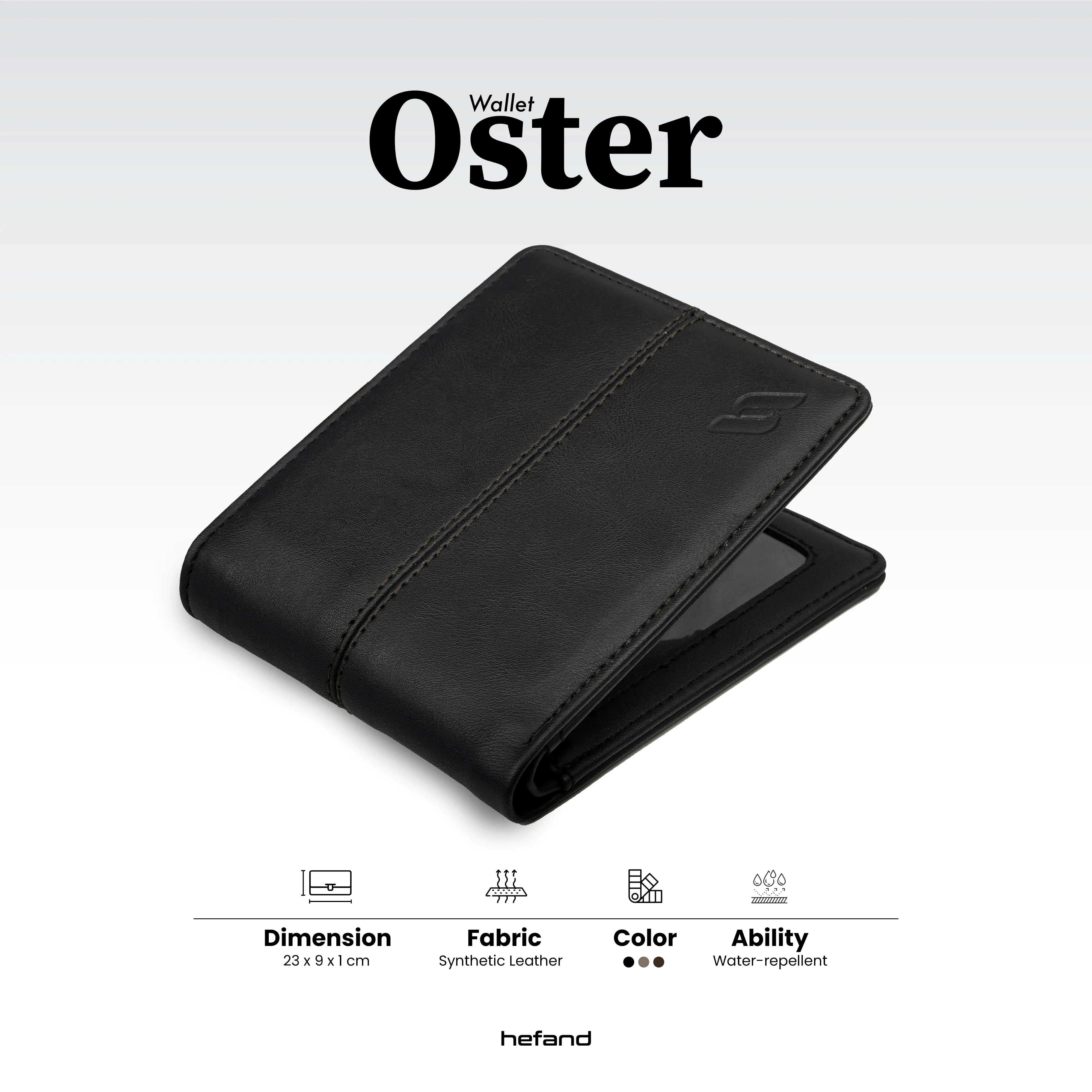 Hefand - Dompet Pria Oster Hitam Coklat Dompet Kulit Pu Wallet Pendek Lipat Premium