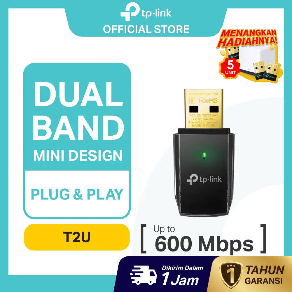 TP-Link | Archer T2U | USB Wifi Adapter | Dongle Wifi | Usb Wifi | AC600 Dual Band | Wifi Adapter | Wifi Receiver | Wireless Adapter PC Laptop | Original | Garansi Resmi | Ready Stock | Baru | Promo | Murah