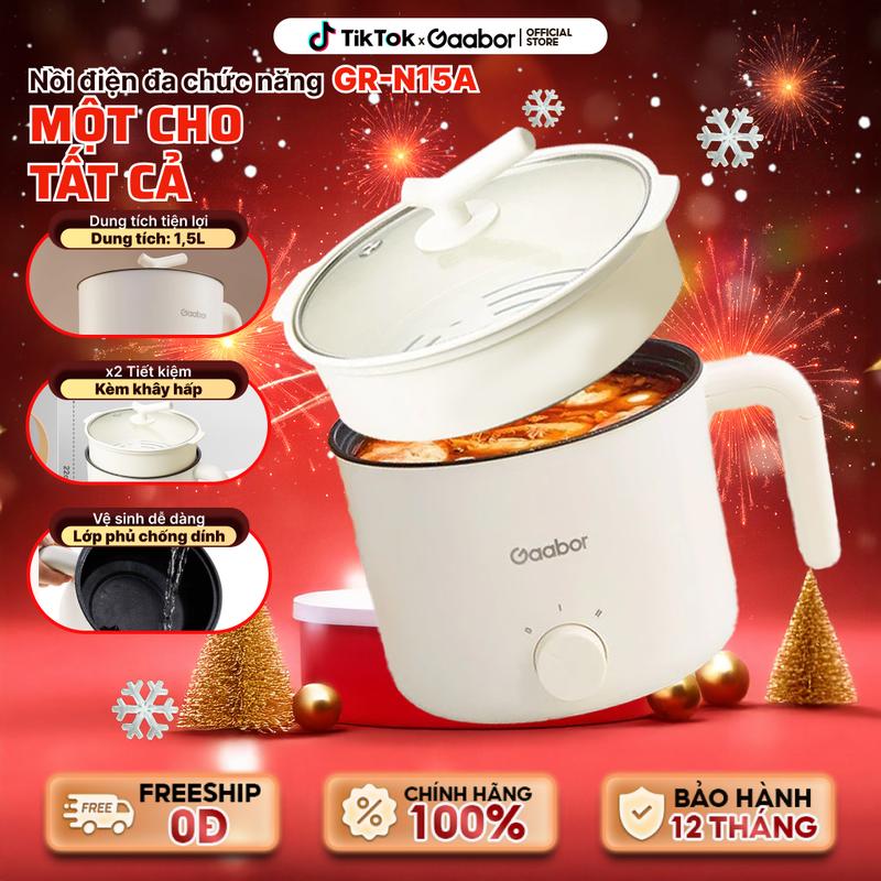 Siêu Sale | Nồi điện đa năng Gaabor GR-N15A Dung tích lớn 1.5 lít Lòng nồi 1.3 lít dùng cho 1 -2 người chống dính Teflon công suất 600w 2 mức nhiệt Thép không gỉ Nồi Lẩu Điện Nồi Lẩu Nấu Ăn nồi tự sôi nồi nấu bằng điện