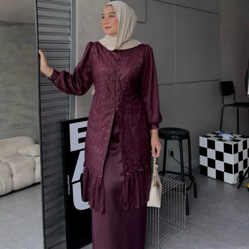 Stuffcisy [READY] Safwa Oneset Silk Tulle Chantily Kondangan Lamaran Wisuda Daily Panjang Setelan Rok Terbaru Kondangan Rempel Formal Muslim 3