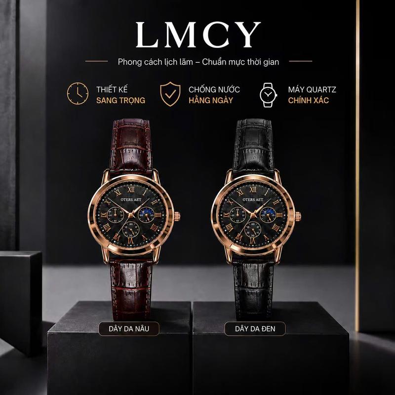 Đồng Hồ Nam LMCY OTers AET Dây Da Cao Cấp – Mặt Đen Sang Trọng, Máy Quartz…
