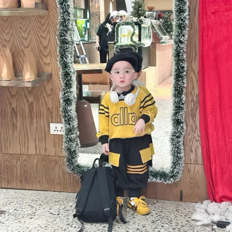    MỠ.KIDS   D76 SET bộ quần áo cổ tròn dài tay NỈ ALLA  VÀNG chất nỉ chân cua mềm size 10-28kg 