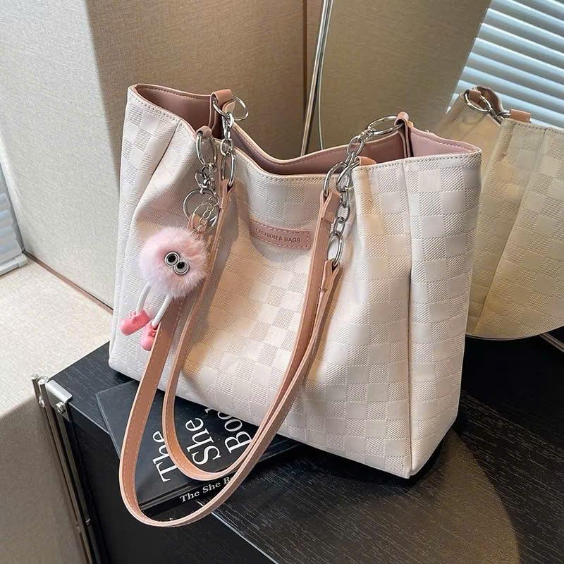 (Tặng Charm Gấu) Túi Xách Nữ Tote Công Sở Kẻ Ô Da Pu Cao Cấp _ TDC304
