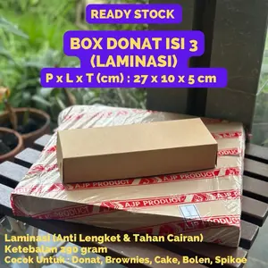 (10 PCS) {DONAT 3} Kotak Box Donat isi 3 Laminasi ukuran (27 x 10 x 5 cm) Ketebalan 290 gsm | Dus Donat isi 3 Wadah Kue Snack Brownies Plastik Bag