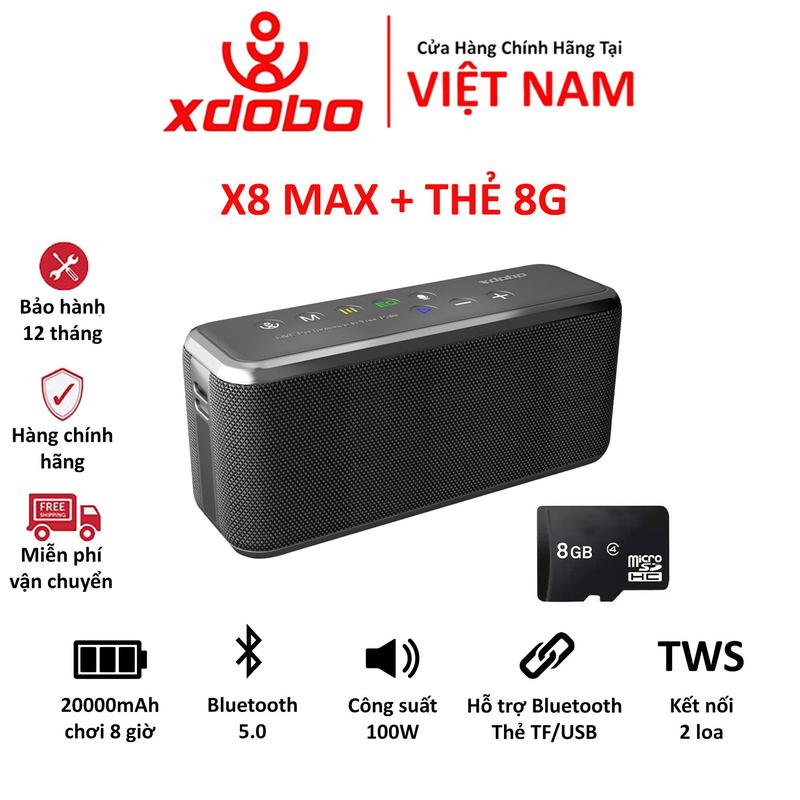TẶNG THẺ 8G Loa bluetooth Xdobo X8 Max 100W hỗ trợ thẻ nhớ TF USB AUX TWS - Bảo hành 12 tháng