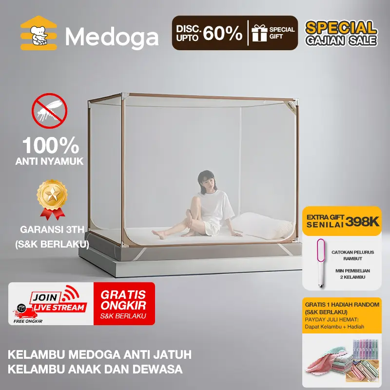 Medoga Kelambu Minimalis Simpel Anti Jatuh Anti Nyamuk Anak Bayi Dewasa Tidur Bedrail 120x200 180x200 0