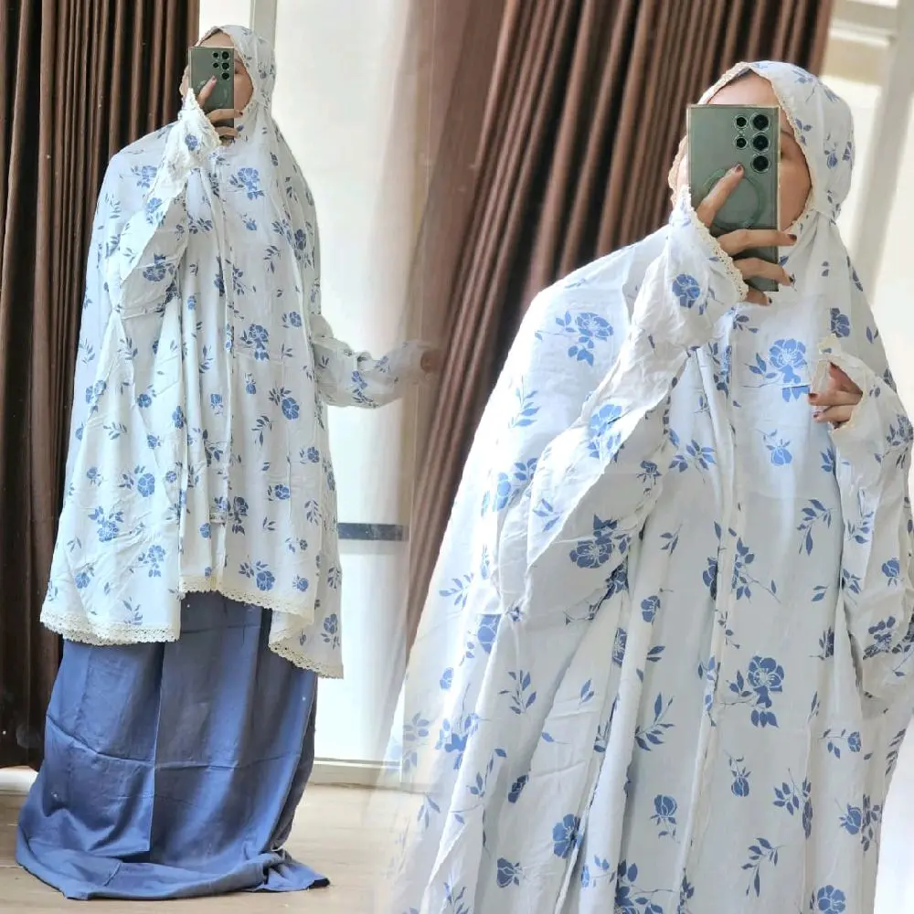 Mukena Putusan Berlengan Adawiyah  Spesial ada renda juga di wajah Mukenah Terusan Rayon Premium Lajuran Dewasa Nyaman