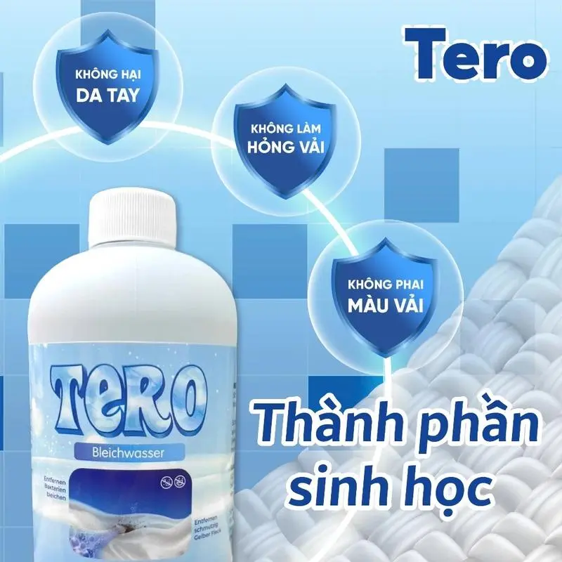 Tẩy Trắng, Tẩy Mốc, Tẩy Ố Bẩn quần áo Tero 500ml - Công nghệ sinh học an toàn cho da, không hư hại vải 4