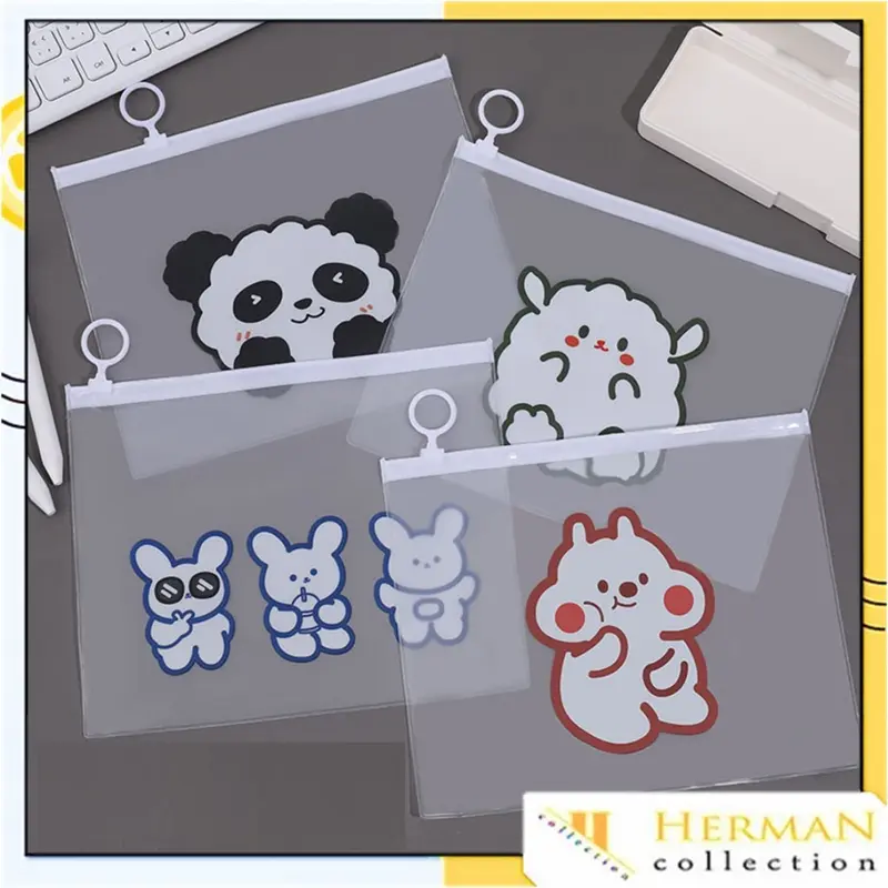 HC Pouch Zip Lock Kosmetik Transparan Motif Hewan Tas Kosmetik Karakter Dino Bear Cow ZipLock Plastik Zipper Lock Alat Tulis ATK Murah 0