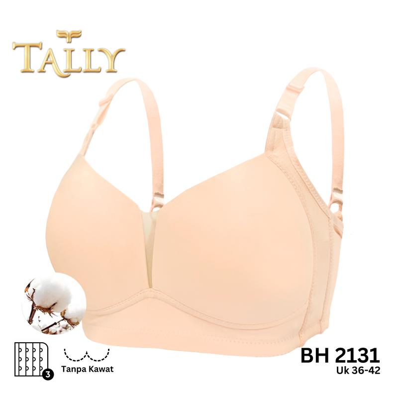 TALLY BH 2131 Bra Wanita / Cewek Tanpa Kawat Busa Tipis Bahan Katun CUP C Kait 3 Bra Harian Fashionable Dewasa / Remaja Tidak ber Motif 3