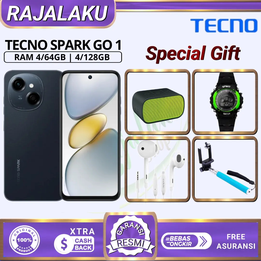 HP TECNO SPARK GO 1 RAM 4/64GB | 4/128GB GARANSI RESMI INDONESIA