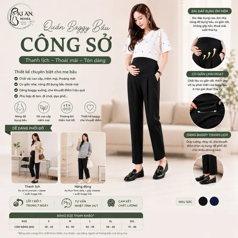 Quần bầu baggy công sở chất umi cao cấp siêu mềm, siêu mịn, cam kết không xổ lông. Quần bầu công sở cho bà bầu size từ s -3xl Thai sản Váy Bầu Đầm Bầu quần  tây quần  tây