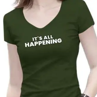KAOS VNECK /IT''S ALL HAPPENING /ATASAN WANITA Slim-fitting Soft Stretch Baju Cewek Pendek Tshirt Santai 0