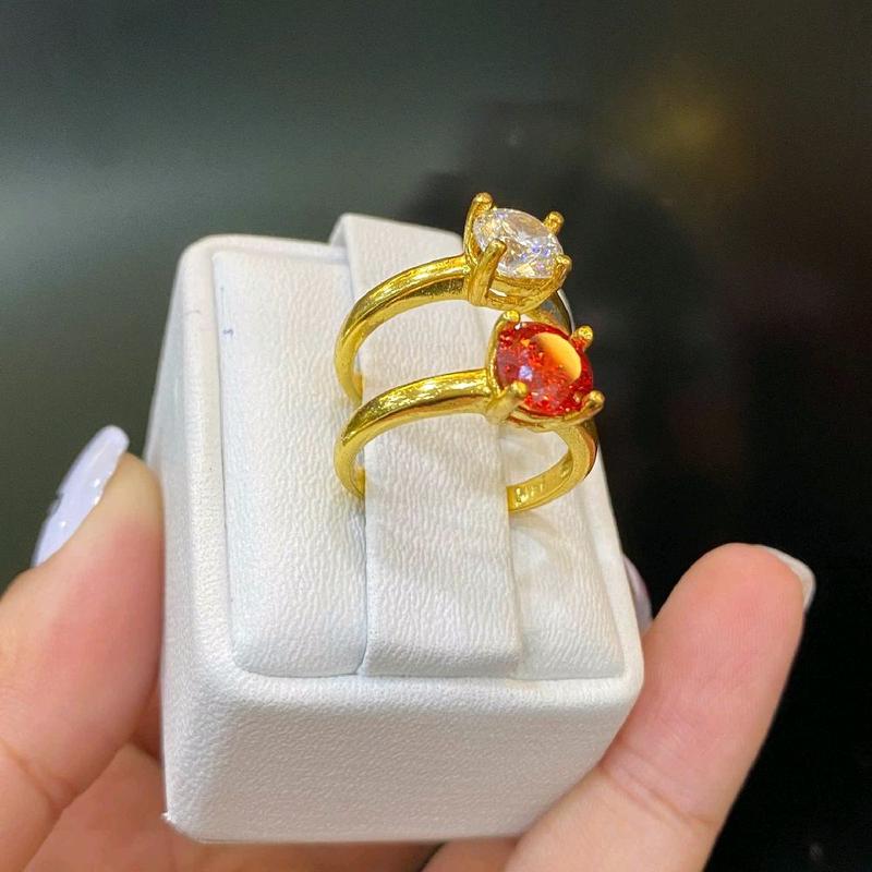 Nhẫn Đá Nam Phi ( Trắng, Đỏ) đồng vàng màu 610tp