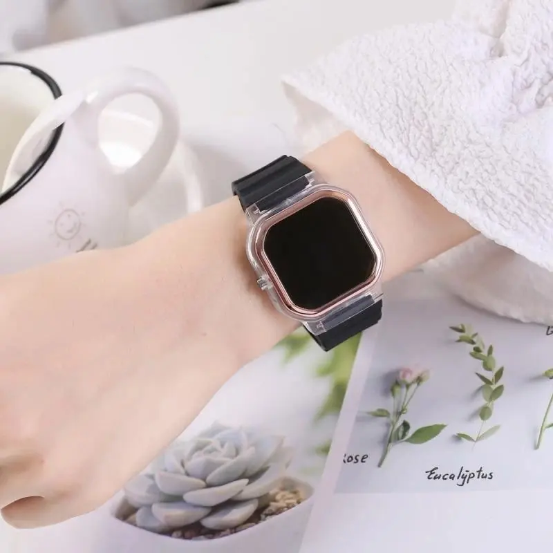 Jam Tangan Wanita A0158 Jam Tangan Elektronik Digital Tahan Air Watches Rubber Unisex Watches jam tangan unisex Water Draining Pink square melting watch