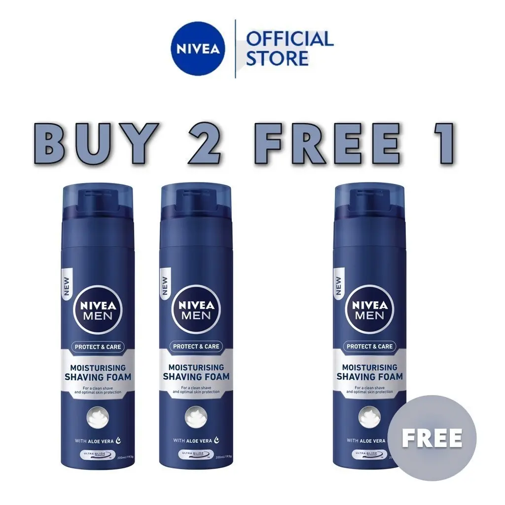 [Buy 2 Free 1] NIVEA MEN Shaving Protect & Care Moisturising Shaving Foam (200ml) / Shaving Gel / Shaving Foam / Smooth