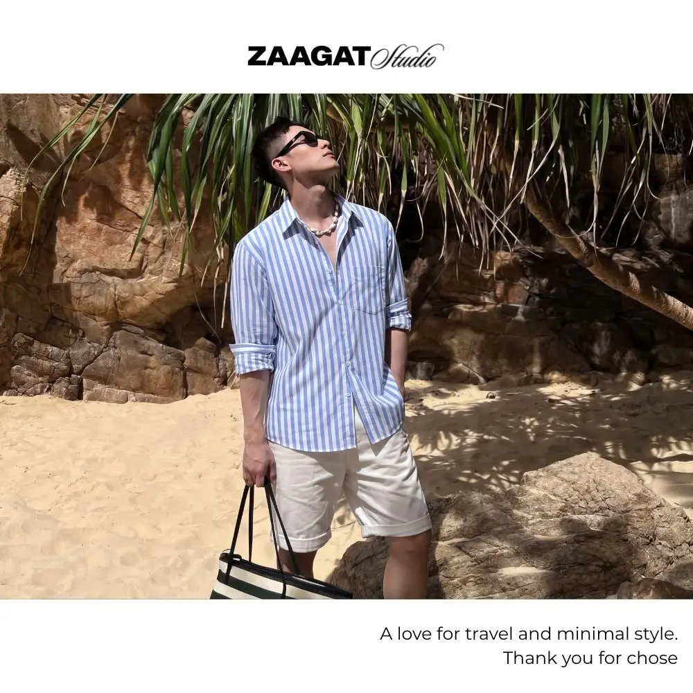 PLAID SHIRT-Áo sơ mi kẻ sọc vừa ZAAGAT chất liệu linen xước mỏng nhẹ thoáng mát form rộng