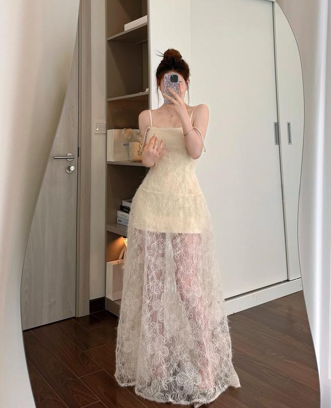 HÀNG CÓ SẴN Đầm 2 dây dáng dài ren hoa đi biển đi tiệc siêu xinh Vani Dress